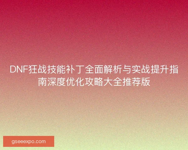 DNF狂战技能补丁全面解析与实战提升指南深度优化攻略大全推荐版