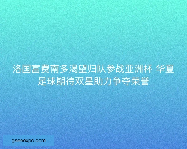 洛国富费南多渴望归队参战亚洲杯 华夏足球期待双星助力争夺荣誉